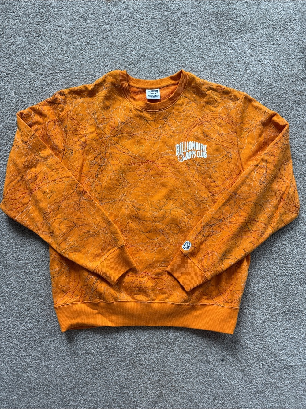 Billionaire Boys Club Orange Pullover Crewneck with Logo size L